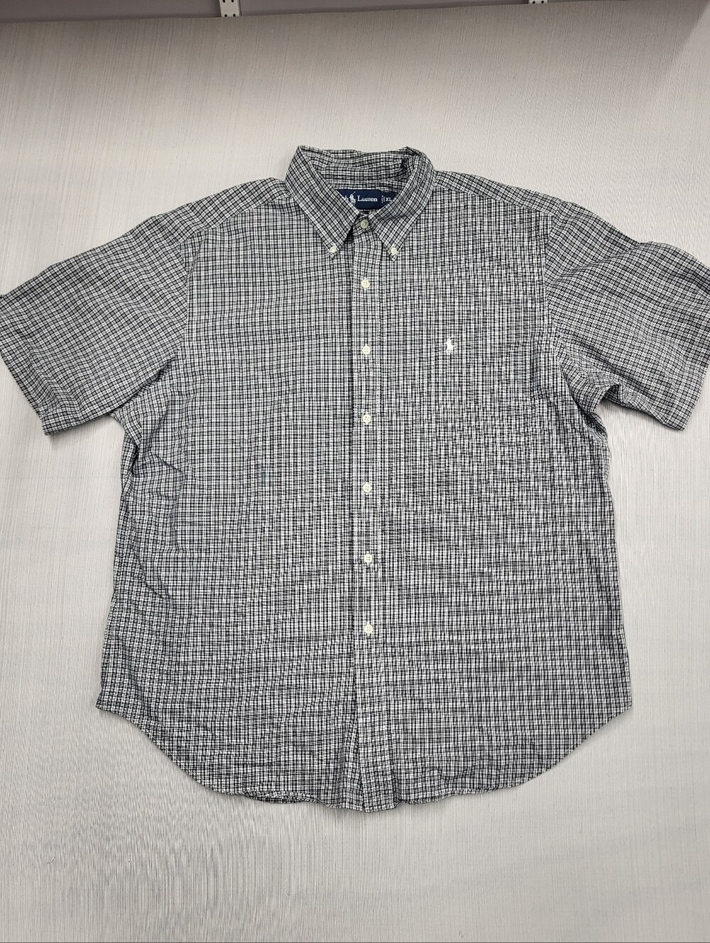 RALPH LAUREN Men's Classic Fit Short Sleeve Black Gray Plaid Button Down Sz XL